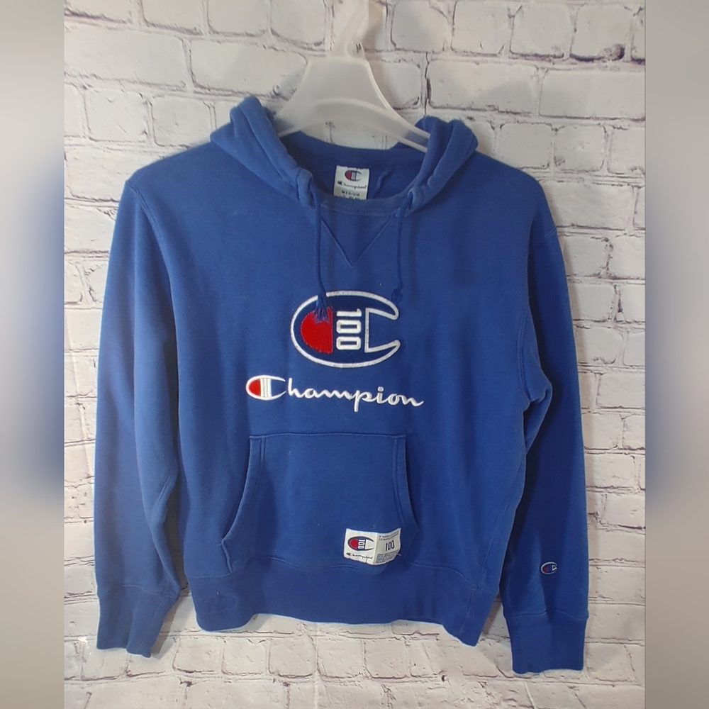 Champion 100 Track Blue Hoodie Raised Logo Medium